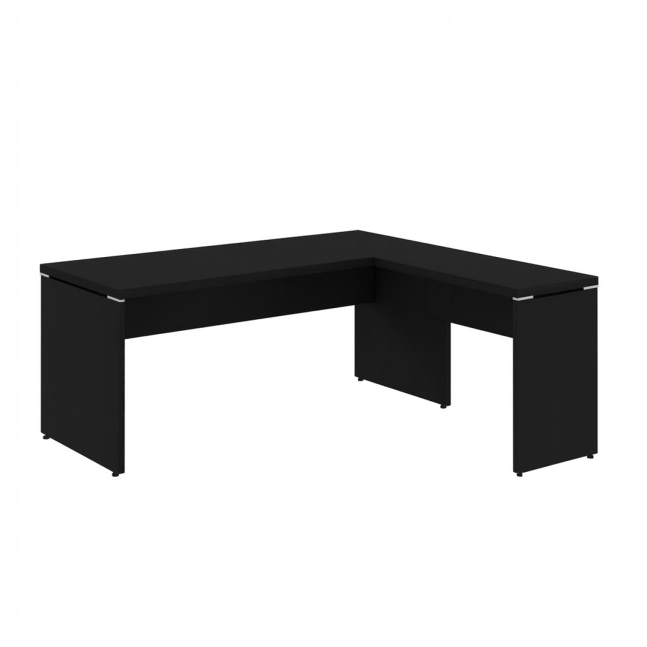 Mesa em L PÉ PAINEL (1,50x0,60m + Mesa Auxiliar) - S/ Gavetas - PRETO / PRETO - 26012