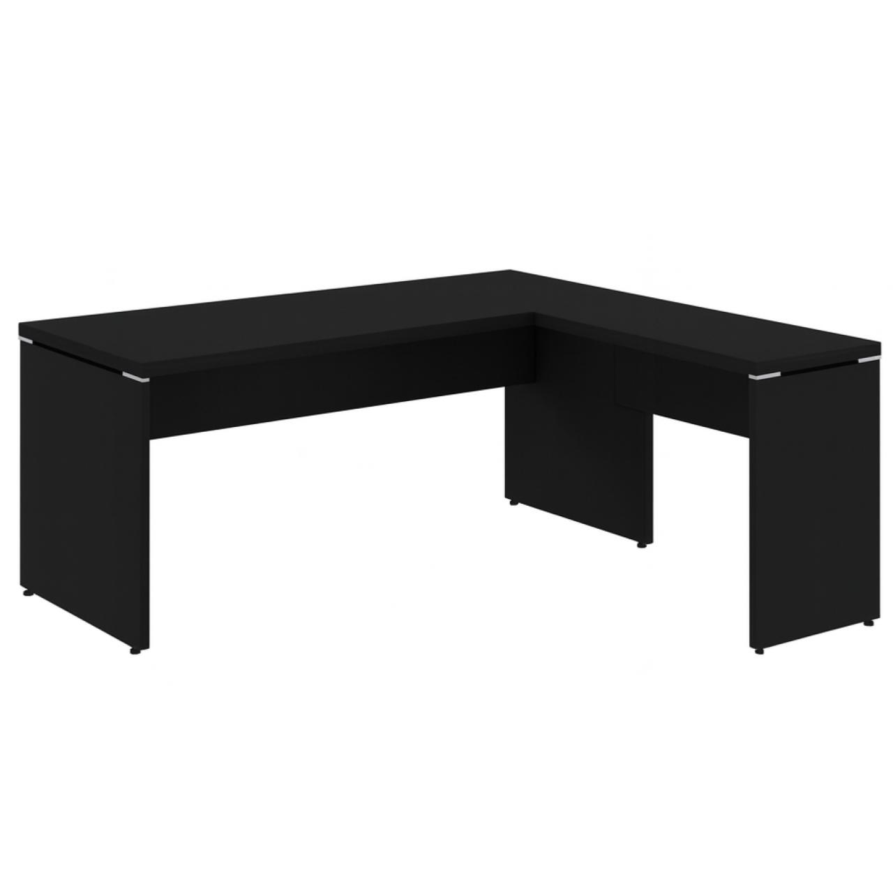 Mesa em L PÉ PAINEL (1,70x0,70m + Mesa Auxiliar) - S/ Gavetas - PRETO / PRETO - 26013